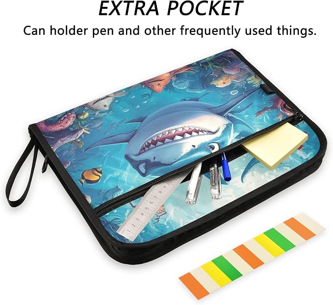 Cartoon Shark in Ocean Accordion File Organizer Expanding Document Folder with 13 Pockets Portable File Folder for A4 Letter Size