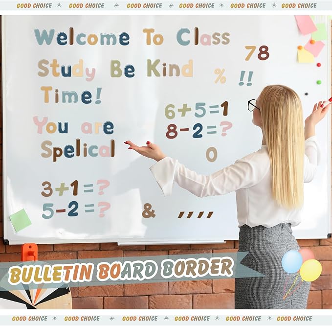 221 Pcs Boho Bulletin Board Letters, Round Alphabet Number Punctuation Symbol Combo Letter Cutouts, Boho Classroom Decor for School Classroom Chalkboard Poster Bulletin Board Wall