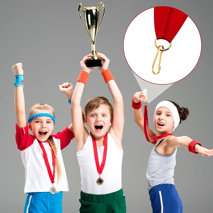 Woanger 100 Pcs Medal Ribbons Award Ribbons Flat Neck Medallions Ribbon Blank Colored Ribbon Lanyard with Snap Clips for Kids Adults Student Party Competitions Sports Meeting Achievement, Red