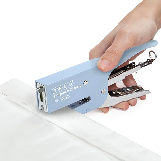 Rapesco 1355A Porpoise Classic Stapling Plier with 10.000 Staples, Type 26 Standard 5/16", 45 Sheet Capacity, Uses Type 26 Standard and Type 24 High-Capacity Staples, All Metal, Powder Blue