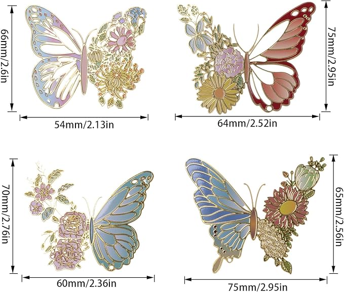 4 Pack Metal Butterfly Bookmarks, Aesthetic Vintage Bookmarks with Chain Cute Funny Bookmark, Unique Gifts Book Markers for Book Lovers/Women Writers Readers