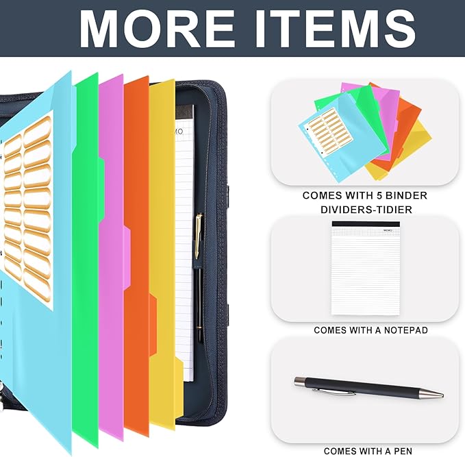 Leathario Portfolio Binder, Includes 5 Folder Index Dividers, 13 Inch Tablets Organizer with Handle, Vegan Leather A4 Padfolio, Multi-Pocket Notepad Business Planner Professional Document