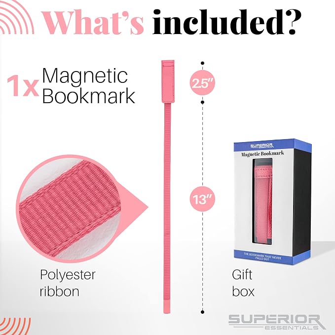 Superior Essentials Planner Magnetic Bookmark - Genuine Leather, Single Long Ribbon Bible Bookmark for Book Lovers - Amplify Your Love for Books with Our Elegant Ribbon Page Marker (3PC, Pink)