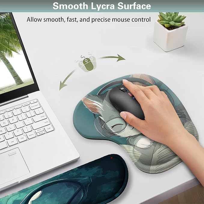 AQQA Mouse Pad Set,Ergonomic Mouse Pad with Wrist Rest,Comfortable Mousepad with Smooth Wrist Support Surface and Non-Slip PU Base forHome Office Desk Accessories Decor Supplies,Cute Cat
