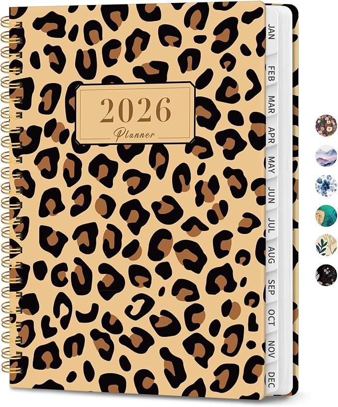 2026 Planner, Weekly and Monthly Planner for Women, January 2026 - December 2026, Hardcover 2026 Calendar Planner Book with Tabs, Inner Pocket, Spiral Bound, Perfect for Office Home School Supplies - A5 (6.3" x 8.5"), Leopard