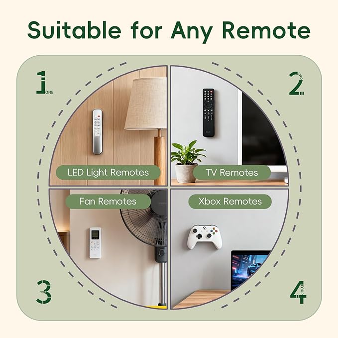 Magnetic Remote Control Holder Wall Mount Self-Adhesive, 6 Pack Upgraded Silicone Remote Organizer Storage Wall Holder for Home Office TV, Fan and Air Conditioner Remote Control 6 Green