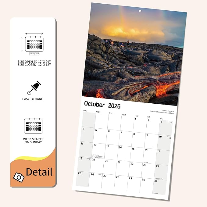Wall Calendar 2026 Planner Calendar - Amazing nature Hangable Monthly Wall Calendar with Large Blocks for Organizing & Planning, Academic Schedule, Home, Office & family, Thick & Sturdy Paper (12"x24" Open)