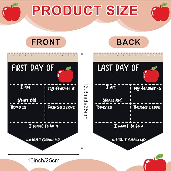 First and Last Day of School Chalkboard Sign 13.8 x 10 Inch Reusable Double Sided First Day of School Sign for Graduation Kids Preschool Kindergarten(Red Apple Style)