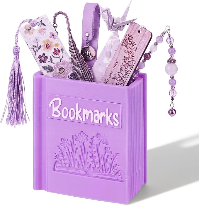 Resurhang 3D Printed Book Shaped Bookmark Holder, Book Lover Gift, Bookish Accessory Office Desk Supplies End of Year Gift for Librarian Bookworm Teacher Women(Purple)