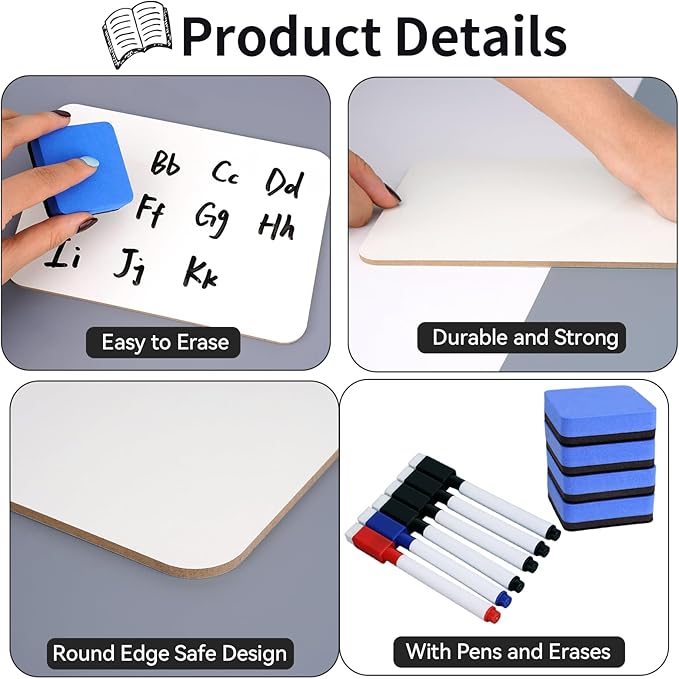 12 Sets Dry Erase Board 5'' x 7'' Mini White Boards Double Sided Small Whiteboard with Whiteboard Eraser and Marker Pens for Office Supplies Teacher Gifts
