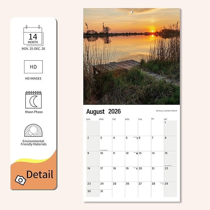 Wall Calendar 2026 Planner Calendar - Serenity Jetty Hangable Monthly Wall Calendar with Large Blocks for Organizing & Planning, Academic Schedule, Home, Office & family, Thick & Sturdy Paper (12"x24" Open)