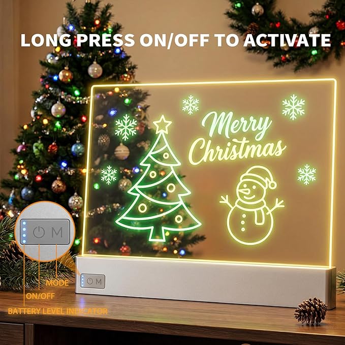LED Note Board with 8 Dry Erase Markers for Girls Boys Toys, 13"x10" Glow Drawing Board with 7 Colors for Kids Gifts, Rechargeable Light Up Writing Pad, Lumiboard Doodle Tablet for Holiday