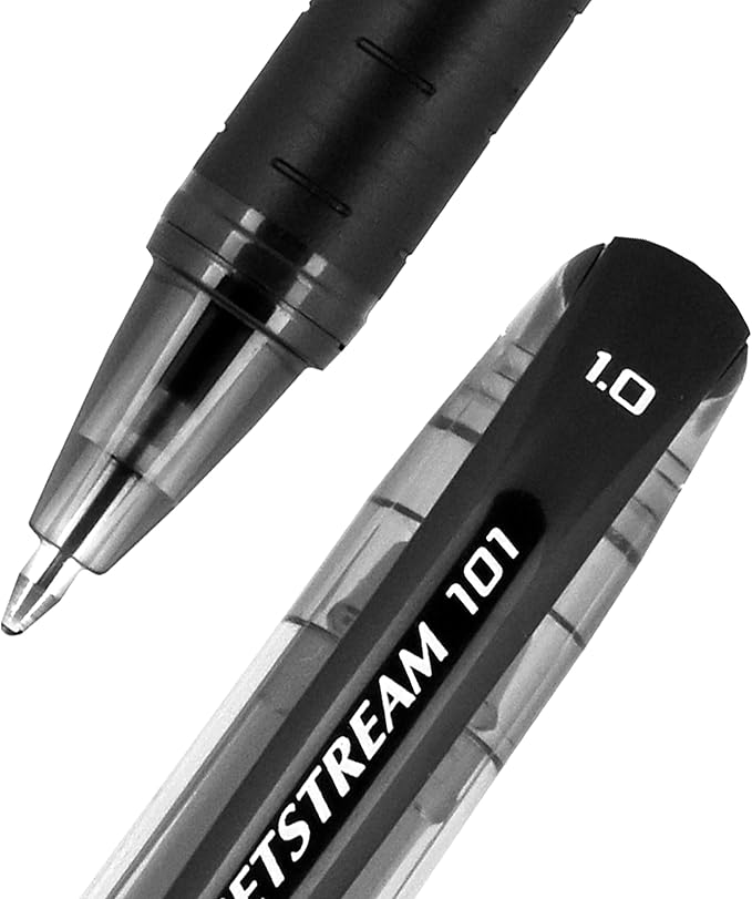 uniball Jetstream 101 Roller Ball Pen, Stick, Bold 1 Mm, Black Ink, Black Barrel (Pack of 144)