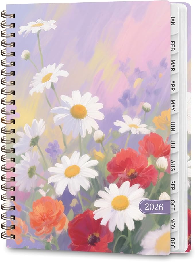 2026 Planner, Weekly and Monthly Calendar Planner, Academic Daily Agenda (Jan 2026 - Dec 2026), Hardcover Planning Notebook for Office Accessories and School Supplies, Daisy Blooms