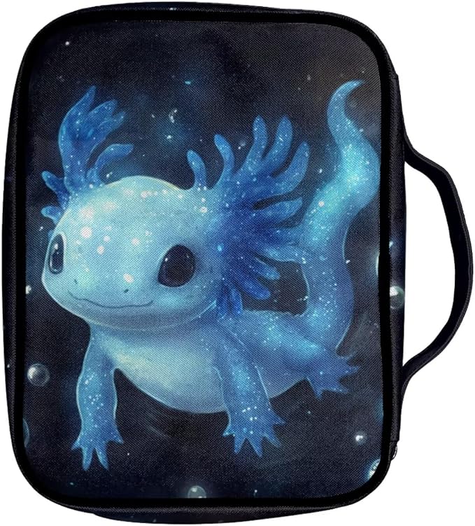 Coldinair Blue Axolotl Bible Cover for Kids Boy,Protective Book Cover Bible Case Carrier Carrying Organizer Purse Handbag with Zipper Pockets Church Bag