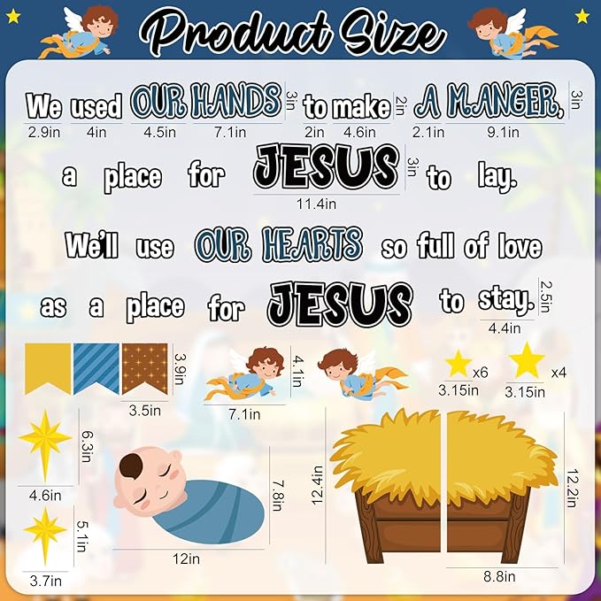 Christmas Baby Jesus Bulletin Board Set Christian Manger Classroom Decorations Religious Nativity Manger with Angels Cutouts for Holiday Church Sunday School Office Wall Display