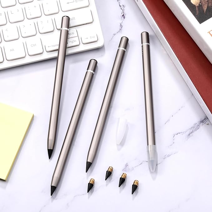Outus Metal Inkless Pen Inkless Erasable Metallic Aluminum Pencil with Eraser for Writing Drafting Drawing Home Office School Supplies(Black)