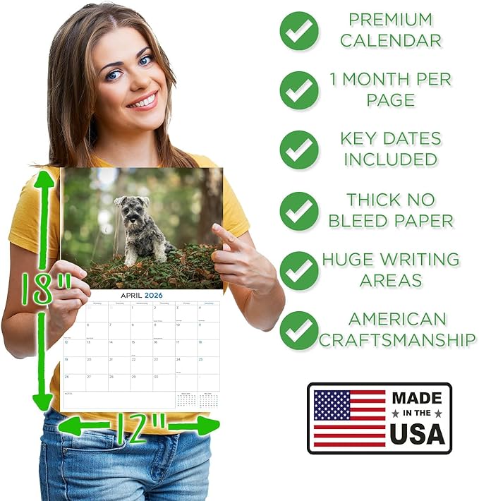 2025 2026 Miniature Schnauzer Calendar - Dog Breed Monthly Wall Calendar - 12" x 18" Open - Thick No-Bleed Paper - Giftable - Academic Teacher's Planner Calendar Organizing & Planning