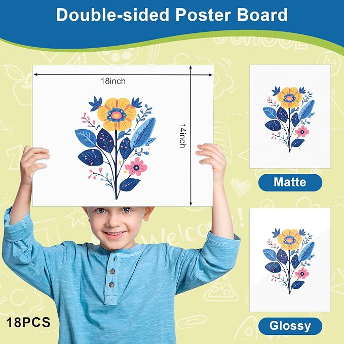 18 Pcs White Poster Board Paper 14x18, ROOKEA Blank Graphic Display Vision Boards Bulk for School Arts Classroom Crafts Projects Presentations Drawing Scrapbooking
