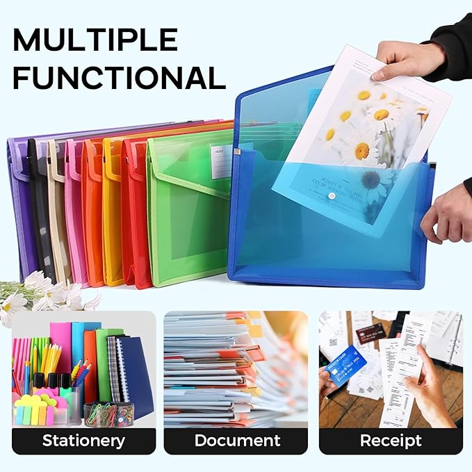 Plastic Expanding File Folder, Folders for Documents, Transparent Envelopes with Elastic Closure, File Folder Organizer Holder, Large Capacity, Fit Letter/A4 Size (Khaki-1Pcs)