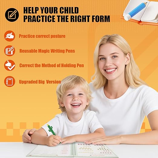 BYFWH Magic Practice Copybook, Reusable Writing Practice Book, Grooved Handwriting Copybook Set for Preschool Kids Age 3-8 Calligraphy 5.7 * 7.9 inch (5 PCS with 5 Cactus Pens & A Storage Bag)