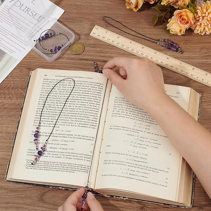 FINGERINSPIRE 2 Pcs Amethyst Beaded Bookmark 11.8inch Long Natural Amethyst Beads Bookmarks Dark Orchid Glass Beads Bookmark with Amethysts for Office Reader Book Bookworms Teachers or Journal Tracker
