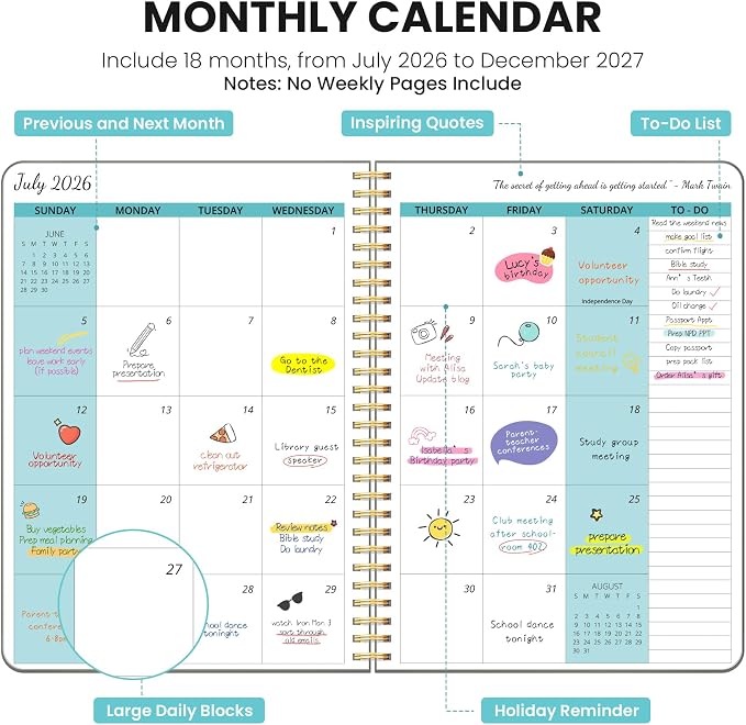 Monthly Planner 2026-2027, 18 Months Calendar Planner 2026-2027, Runs from July 2026 - December 2027, 7" x 10", Perfect for School Office Home Planning - Stone Gray
