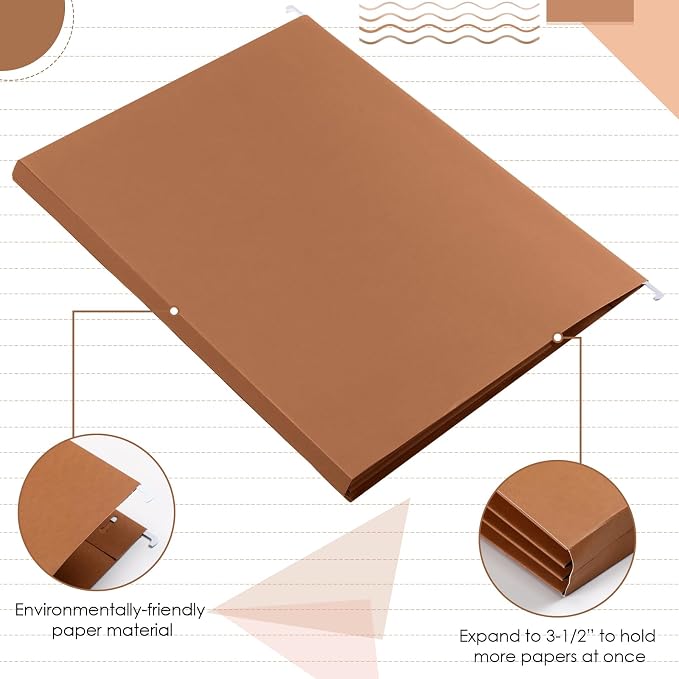 Yaomiao 24 Pack Hanging File Folders 3 Pleats Letter Size File Cabinet Folders with 1/5-Cut Adjustable Tabs Expandable Document Cabinet Colored for Home Desk Office Organization(Warm Color)