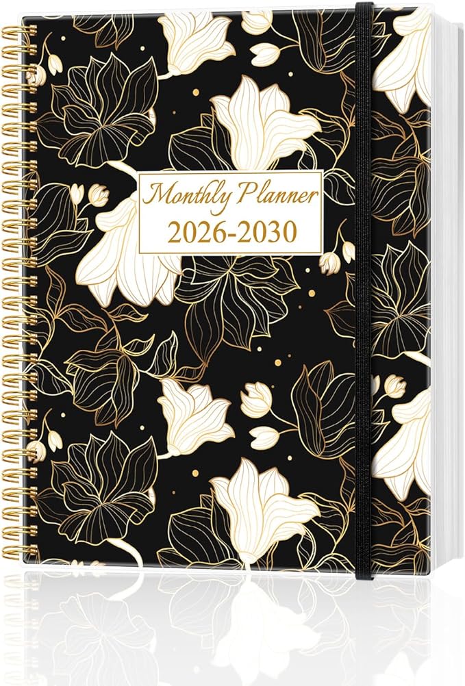 2026-2030 Monthly Planner - 60 Month PLanner Calendar from January 2026 to December 2030, 5 Year Planner 2026-2030 with Flexible Cover, Inner Pocket, Perfect for Home | School | Office, 8.5" x 11", White Gold Flower
