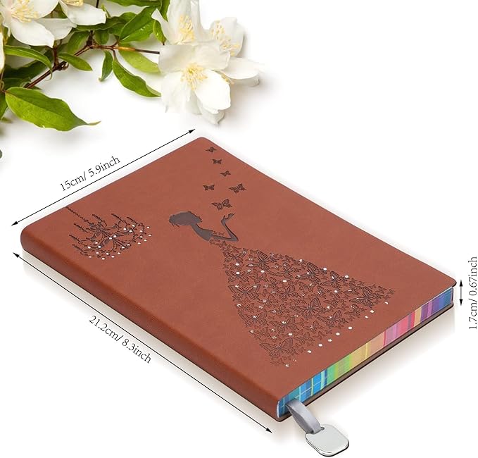 A5 Leather Planner Journal With Lined Paper - A5 Planner Notebook for Girls and Women - Ruled Travel Journal for Writing, 220 Pages, Brown