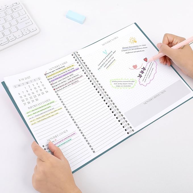 SKYDUE Monthly Planner 2026-2027, 24 Months Calendar Planner 2026-2027, 7.5" x 10" B5 Planner, Twin-wire Spiral Bound, Durable Waterproof Cover, Thick No-Bleed Paper, Blue