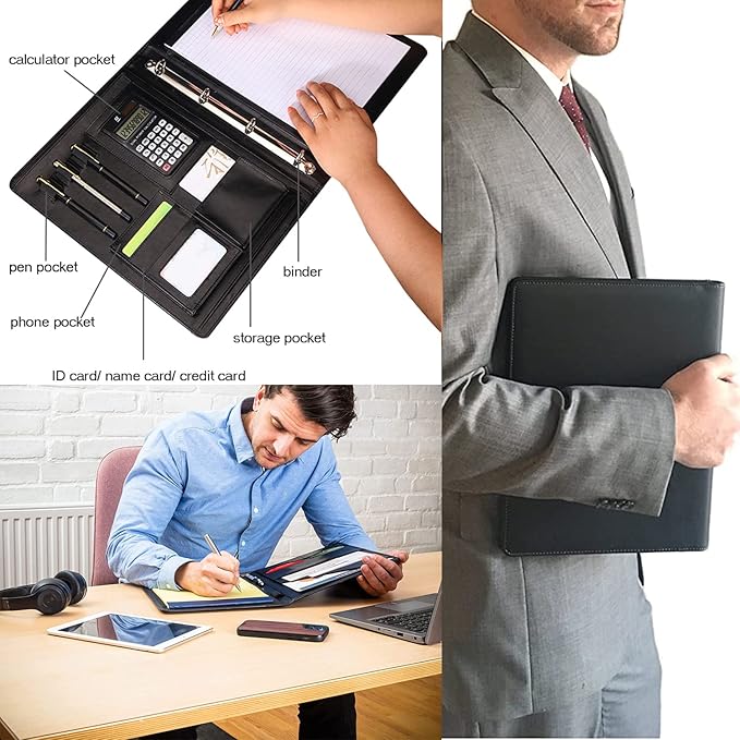 Professional Portfolio Leather Business Padfolio Notebook with Letter Size Clipboard, A4 Portfolio Binder & Organizer Folder (Excluding calculators)