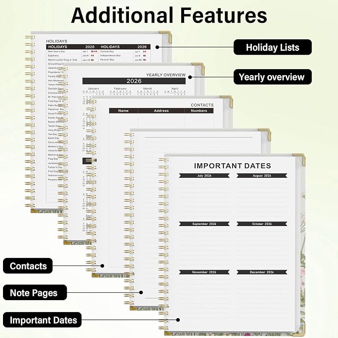 Academic Planner 2026–2027, A4 Hardcover Weekly Monthly Planner, Large 8.5" x 11" School Year Planner July 2026 to July 2027, with Bookmark, Pocket Folder and Sticky Notes, Garden Flowers