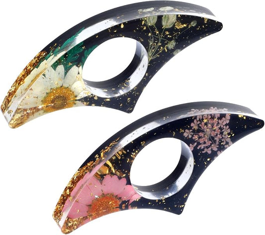 cobee Dried Flower Book Holder, 2 Pcs Handmade Thumb Book Page Holder Resin Reading Accessories Ring Book Opener Floral Bookmark for Teachers Book Lovers(White,Black,Pink)
