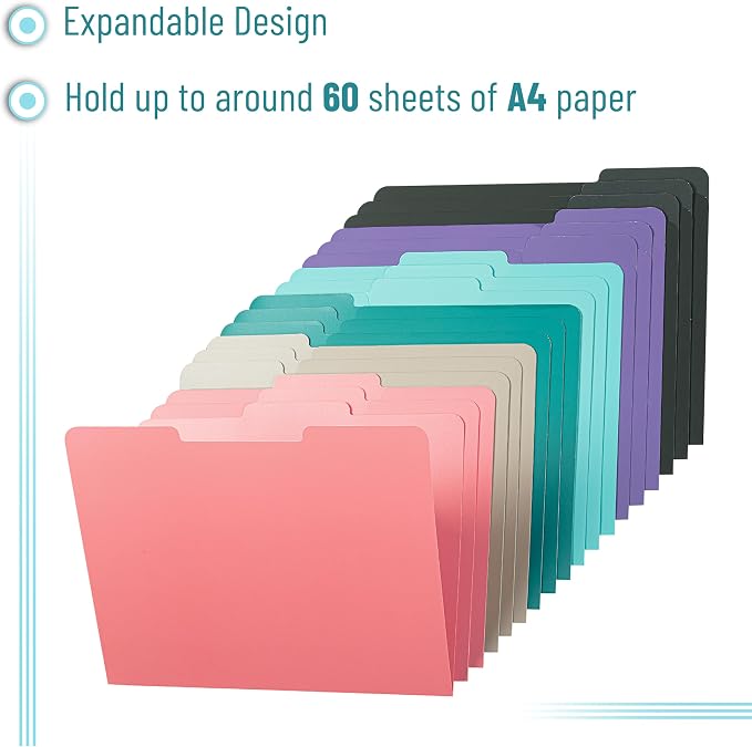 Mr. Pen- File Folders with Tabs, 1/3 Cut Tab, 18 Pack, Letter Size, 6 Different Jewel-Tone Colors, File Folders Letter Size