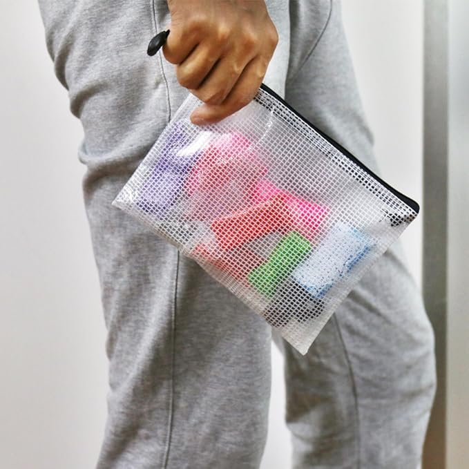 12 Pieces Black Zipper Pouch Zipper File Bags Mesh File Folders with Grid Travel Pouch, 6 Sizes