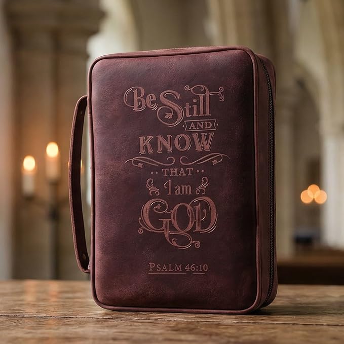 LEATHER VILLAGE Handmade Vintage Leather Embossed Bible Cover for Men & Women - Large Protective Bible Case & Organizer for Church, Travel & Study Christian Religious Antique Bookmark - Fuchsia
