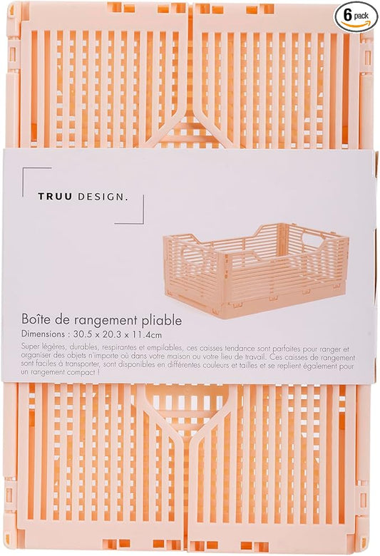 CTG Truu Design Folding Plastic Crates, 30.5 x 20.3 x 11.4cm, Pink, 1Pack, Stackable Collapsible Storage Baskets Organizer for Home Office and Outdoor