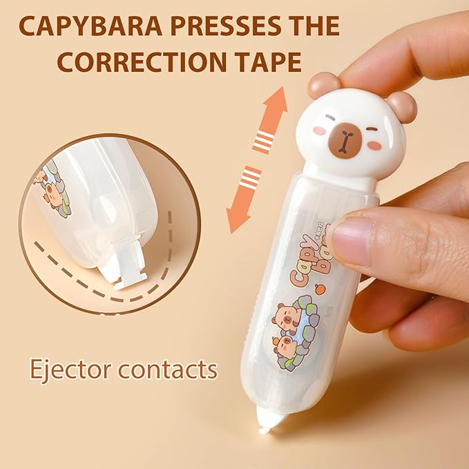 Cute Capybara Correction Tape,Mini Retractable Correction Tape Pen,with Aesthetic Cute Cartoon Capybara Applicator,for Back To School Office Supplies