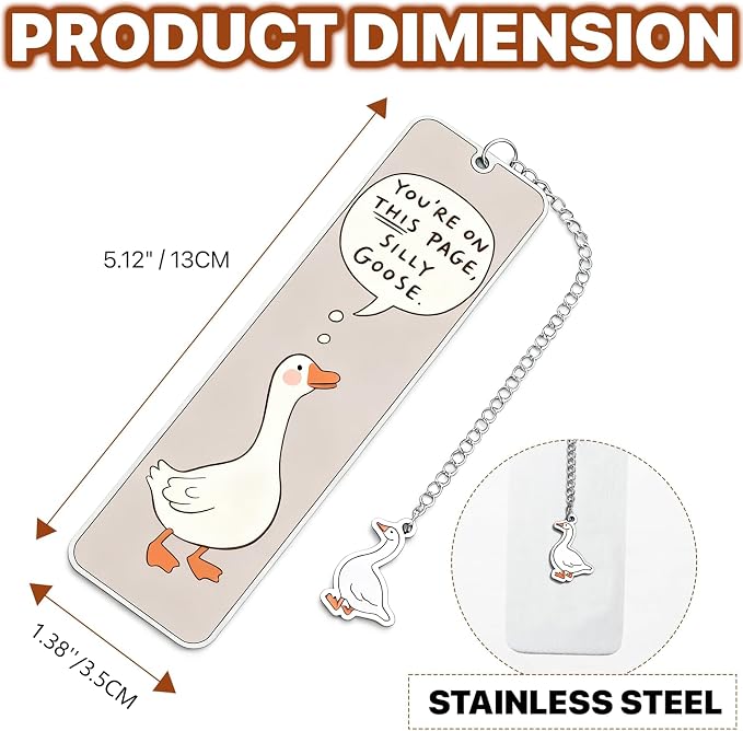 Light Brown Cute Bookmark for Women Silly Goose Gift Metal Bookmark for Students, Teachers, and Readers Funny Bookmarks Gift Page Markers Study Stationery, Office Supplies (Light Brown)