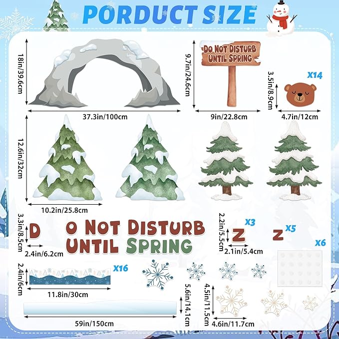 Winter Bulletin Board Decorations Hibernating Bear Paper Cutouts for DIY Photo Do Not Disturb Until Spring Snowflake Bulletin Board Set for Christmas School Chalkboard Wall Window Decoration Favor