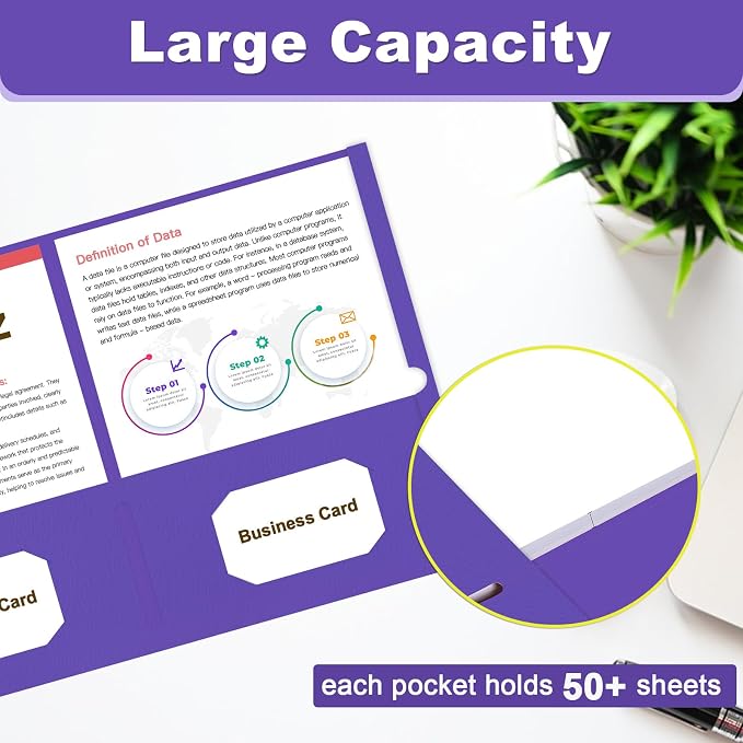 Folders with Pockets, LAYZZ 60 Pack Paper Pocket Folders, 2 Pocket File folders Fits Letter Size Paper, for School Office and Home (Purple)