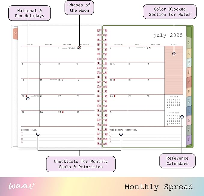 Blue Sky WAAV Weekly and Monthly Academic Year Planner Calendar, July - June, Flexible Cover, Wirebound, Laminated Tabs, Storage Pocket, Includes 20 Extra Notes Pages, Michelle (Michelle- 2025/2026, 5.875" x 8.625")