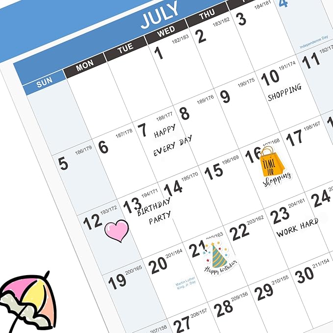 2026-2027 Wall Calendar - 2026-2027 Yearly Wall Calendar, July 2026 - June 2027, Calendar 26-27, 34.8" x 22.8"(Open), One Page Vertical with Round Stickers, Gift Pocket - Haze Blue
