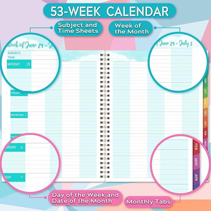 Teacher Planner 2026-2027 - Teacher Lesson Planner 2026-2027, 9" x 11", Jul.2026 - Jun.2027, Weekly & Monthly Lesson Plan Book for Teachers with Back pocket, Colorful Tabs - Blue-purple