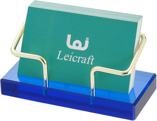 Business Card Holder for Desk, Modern Card Organizers and Office Desk Accessories for Men and Women (Blue & Golden)