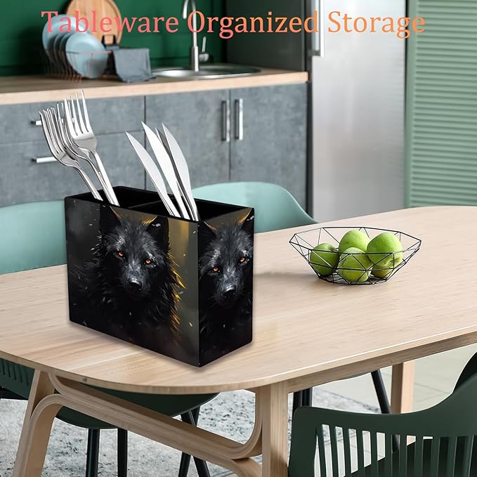 Pen Holder, Pencil Case, Makeup Brush Storage Box, Tableware Storage Box, Suitable for Office Or Home Item Organizing Stand - Black Wolf