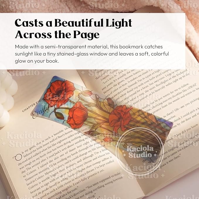 Kaciola 10PCS Stained Glass Bookmarks, Floral Transparent Book Marks for Reading, Book Lovers Bookish Items Gift, Cool Bookmarks Accessories for Women Men Book Lovers Booktok (Floral)