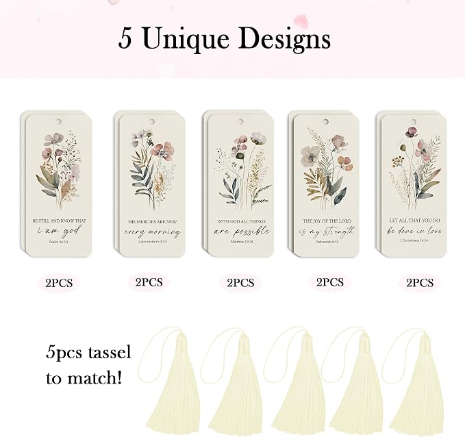 Bible Verse Christian Bookmarks, 10 PCS Religious Christian Jesus Bible Paper Bookmark Book Markers Gifts for Women Men Reading Book Lovers Bookish Friends Adults Faith with Tassels