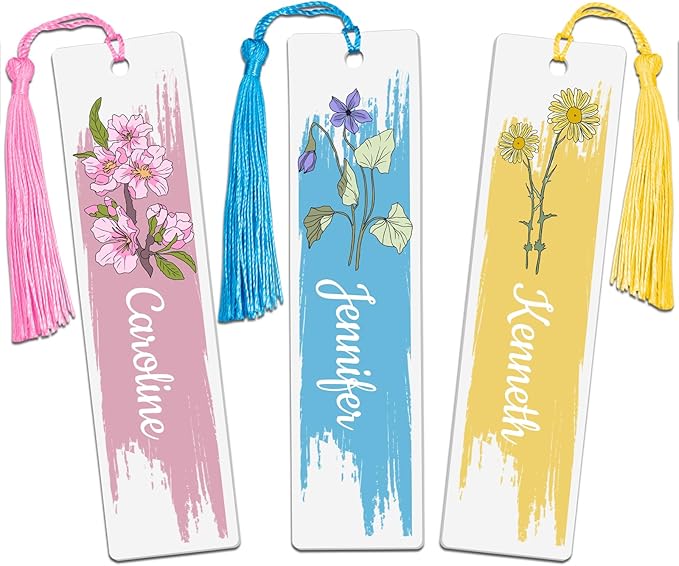 Personalized Birth Flower Bookmark for Women Custom Name Bookmarks with Tassels Customized Book Marks for Reading Women Birthday Gifts for Daughter Bookmarks Gifts for Book Lover, Teacher, Children